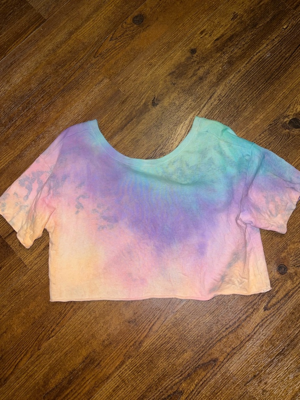 Aerie Pastel Custom Blue Purple Pink Tie Dye Knot Crop Short Sleeve Top Size M - Picture 6 of 9